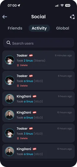 Breezer App – Social snus activity feed