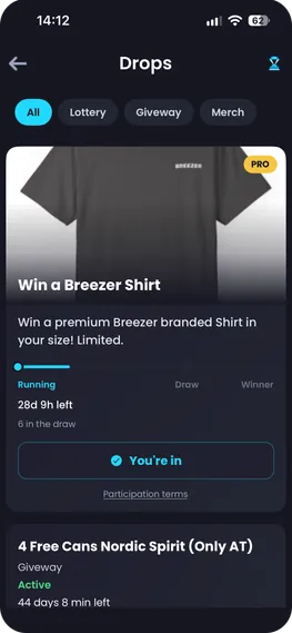 Breezer App – Drops: Verlosungen, Gewinnspiele und Merch