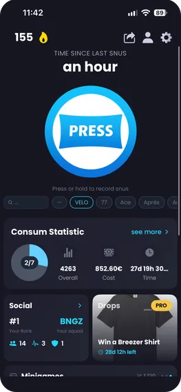 Breezer App – Log a snus pouch with one tap