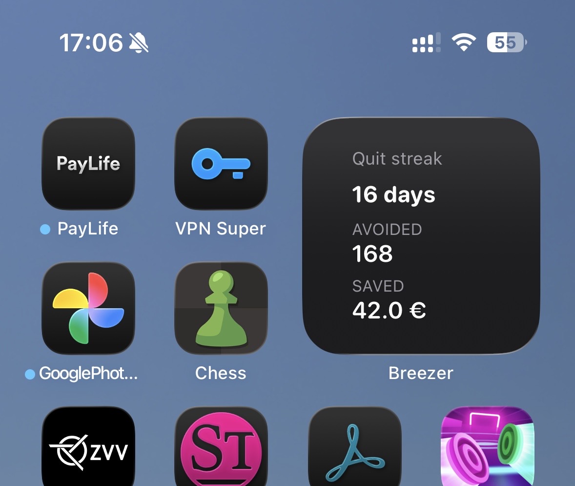 Breezer quitting widget savings view